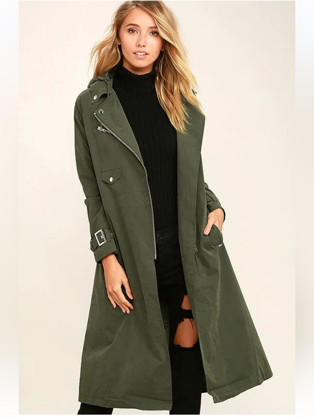(NWT) Lulu’s Obey Easy Rider Olive Green Trench Coat